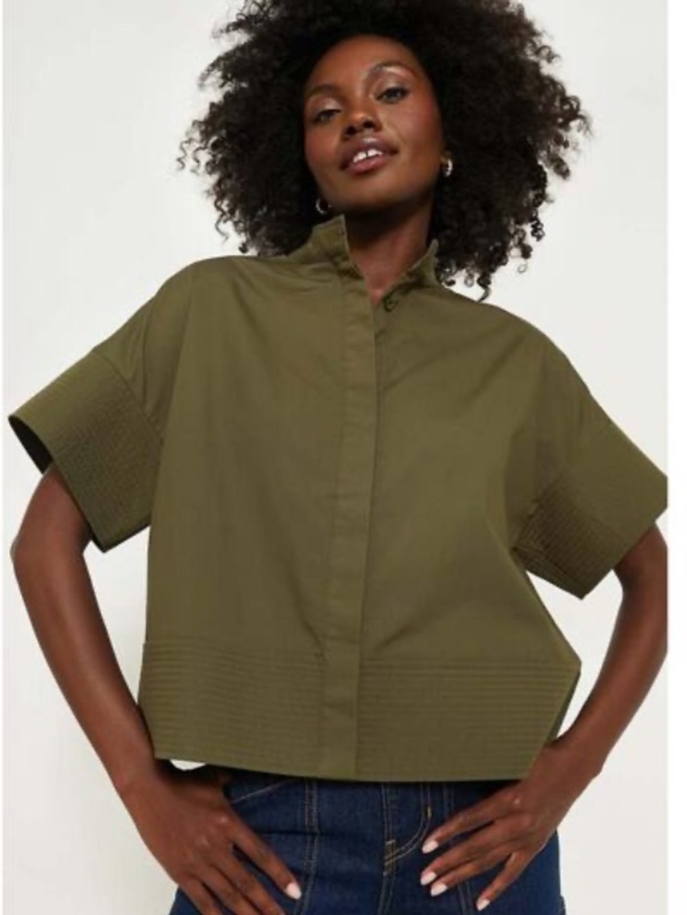 Tuckernuck Olive Green Trapunto Stitch Sofia Shirt - XS